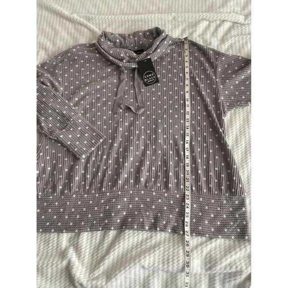 🌹Women’s Sweatshirt Size 3X Como Black Long Sleeve Cowl Neck Polka Dots Grey - Picture 8 of 12